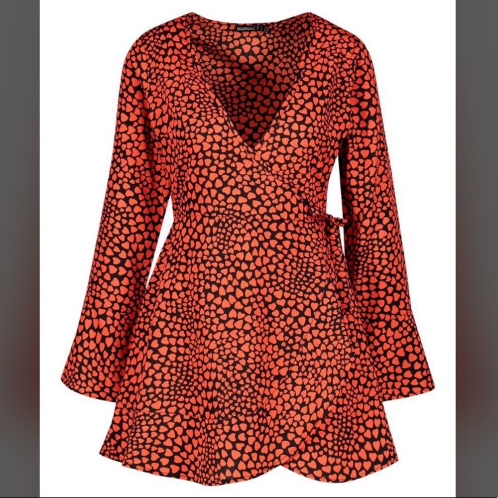 Woven Heart Print Wrap Dress, size 8, tags still attached